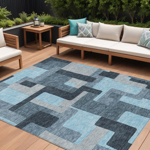 Homeroots 3' Stylish Geometric Washable Area Rug For Indoor And Outdoor Use - Durable & Versatile Design Sky Blue Polyester 613240