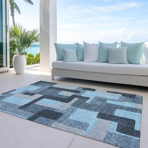 Homeroots 3' Stylish Geometric Washable Area Rug For Indoor And Outdoor Use - Durable & Versatile Design Sky Blue Polyester 613240