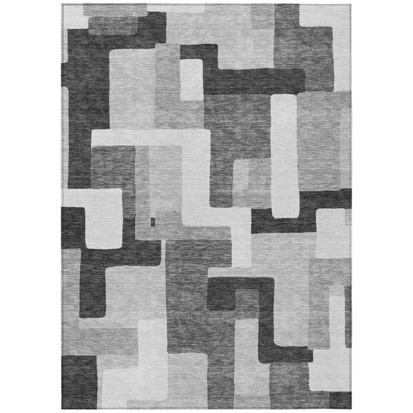 HomeRoots 5' Modern Geometric Area Rug in Silver, Ivory, and Charcoal – Stylish, Washable for Indoors & Outdoors 10' X 14' 613246
