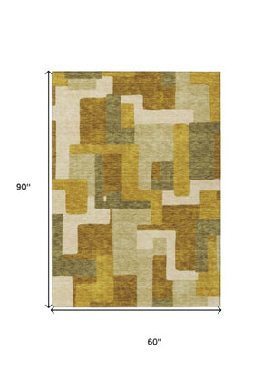 Homeroots 3' Stylish Geometric Washable Area Rug For Indoor And Outdoor Use - Durable & Versatile Design Wheat Polyester 613248