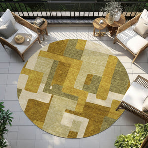 Homeroots 3' Stylish Geometric Washable Area Rug For Indoor And Outdoor Use - Durable & Versatile Design Wheat Polyester 613249