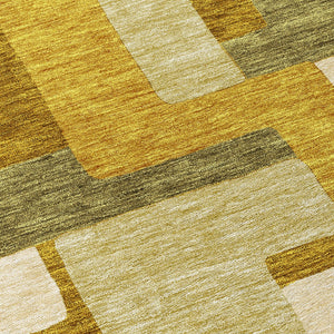 Homeroots 3' Stylish Geometric Washable Area Rug For Indoor And Outdoor Use - Durable & Versatile Design Wheat Polyester 613249