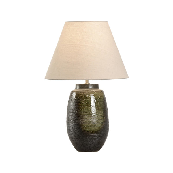 Wildwood Minato Shigaraki Table Lamp — Handcrafted Ceramic With Reactive Green-Brown Glaze For Ambient Light 61325-2