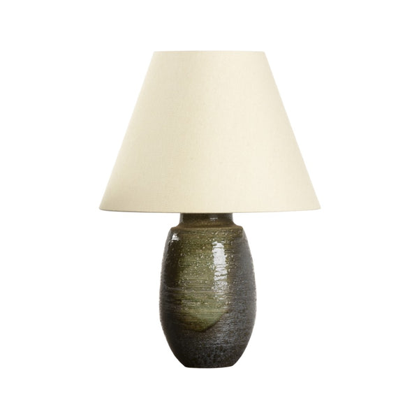 Wildwood Minato Shigaraki Table Lamp — Handcrafted Ceramic With Reactive Green-Brown Glaze, 22.5" Ambient Light 61325