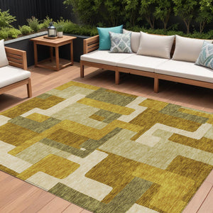 Homeroots 3' Stylish Geometric Washable Area Rug For Indoor And Outdoor Use - Durable & Versatile Design Wheat Polyester 613252