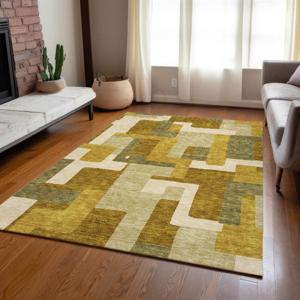 Homeroots 3' Stylish Geometric Washable Area Rug For Indoor And Outdoor Use - Durable & Versatile Design Wheat Polyester 613252