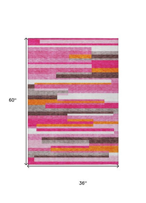 Homeroots 3' Striped Washable Area Rug For Indoor And Outdoor Spaces - Durable, Stylish, And Easy To Maintain Blush Polyester 613254
