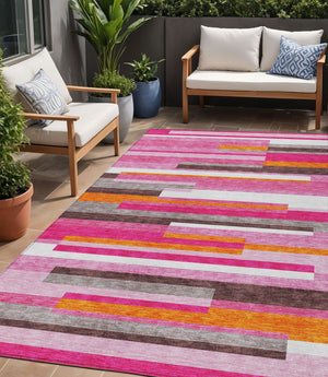 Homeroots 3' Striped Washable Area Rug For Indoor And Outdoor Spaces - Durable, Stylish, And Easy To Maintain Blush Polyester 613255