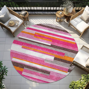 Homeroots 3' Striped Washable Area Rug For Indoor And Outdoor Spaces - Durable, Stylish, And Easy To Maintain Blush Polyester 613256
