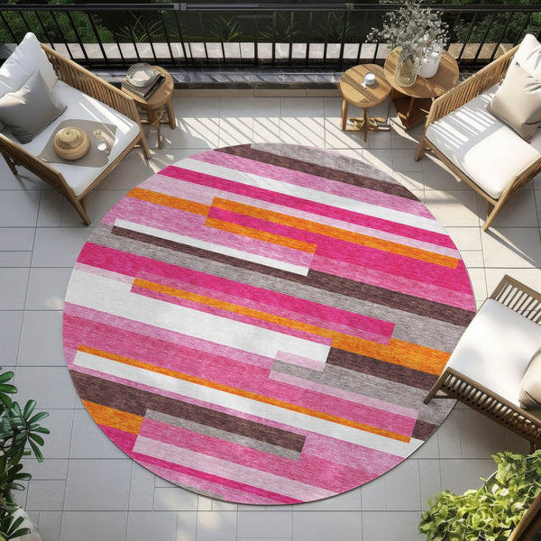 Homeroots 3' Striped Washable Area Rug For Indoor And Outdoor Spaces - Durable, Stylish, And Easy To Maintain Blush Polyester 613256