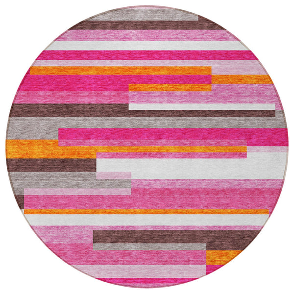 Homeroots 3' Striped Washable Area Rug For Indoor And Outdoor Spaces - Durable, Stylish, And Easy To Maintain Blush Polyester 613256
