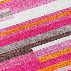 Homeroots 3' Striped Washable Area Rug For Indoor And Outdoor Spaces - Durable, Stylish, And Easy To Maintain Blush Polyester 613256