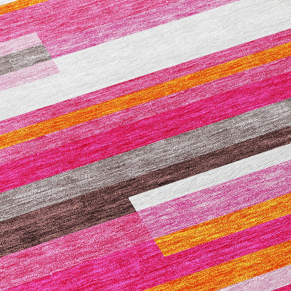 Homeroots 3' Striped Washable Area Rug For Indoor And Outdoor Spaces - Durable, Stylish, And Easy To Maintain Blush Polyester 613256