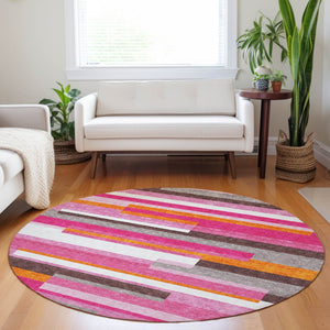 Homeroots 3' Striped Washable Area Rug For Indoor And Outdoor Spaces - Durable, Stylish, And Easy To Maintain Blush Polyester 613256