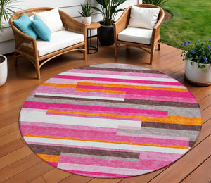 Homeroots 3' Striped Washable Area Rug For Indoor And Outdoor Spaces - Durable, Stylish, And Easy To Maintain Blush Polyester 613256