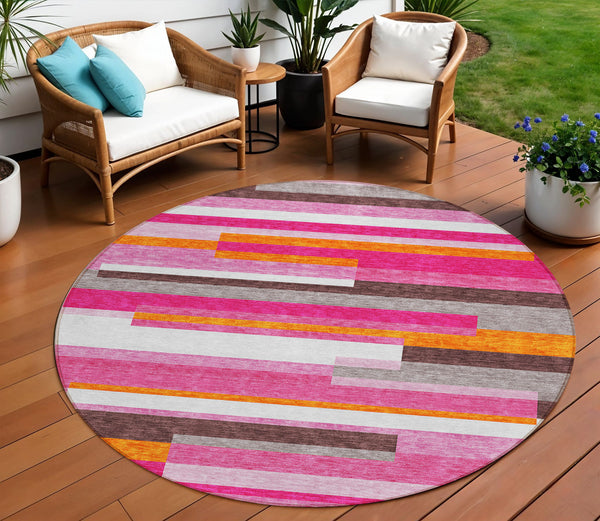 Homeroots 3' Striped Washable Area Rug For Indoor And Outdoor Spaces - Durable, Stylish, And Easy To Maintain Blush Polyester 613256