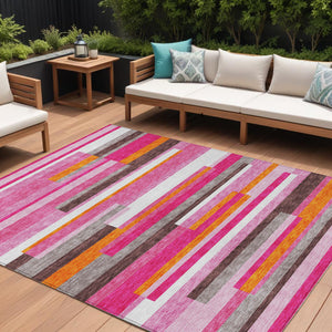 Homeroots 3' Striped Washable Area Rug For Indoor And Outdoor Spaces - Durable, Stylish, And Easy To Maintain Blush Polyester 613257