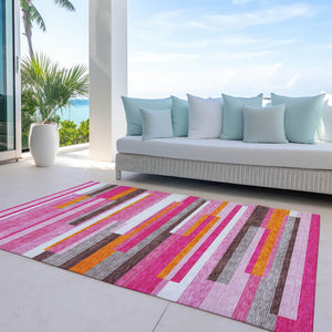 Homeroots 3' Striped Washable Area Rug For Indoor And Outdoor Spaces - Durable, Stylish, And Easy To Maintain Blush Polyester 613257