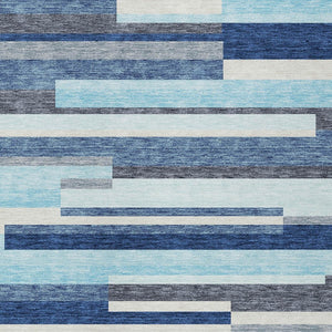 Homeroots 3' Striped Washable Area Rug For Indoor And Outdoor Spaces - Durable, Stylish, And Easy To Maintain Blue Polyester 613261