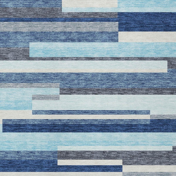 Homeroots 3' Striped Washable Area Rug For Indoor And Outdoor Spaces - Durable, Stylish, And Easy To Maintain Blue Polyester 613261