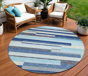 Homeroots 3' Striped Washable Area Rug For Indoor And Outdoor Spaces - Durable, Stylish, And Easy To Maintain Blue Polyester 613262
