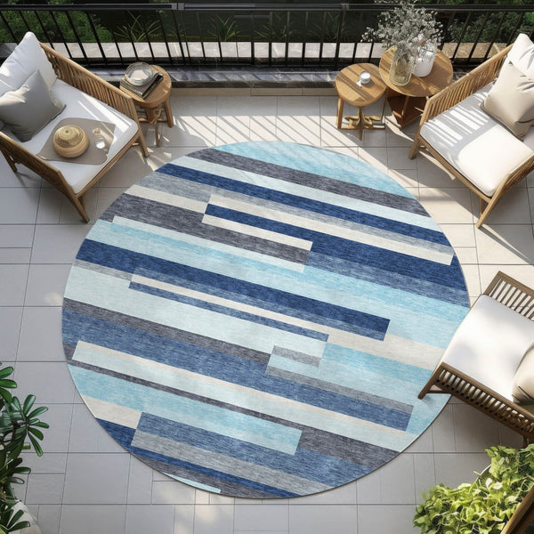 Homeroots 3' Striped Washable Area Rug For Indoor And Outdoor Spaces - Durable, Stylish, And Easy To Maintain Blue Polyester 613262