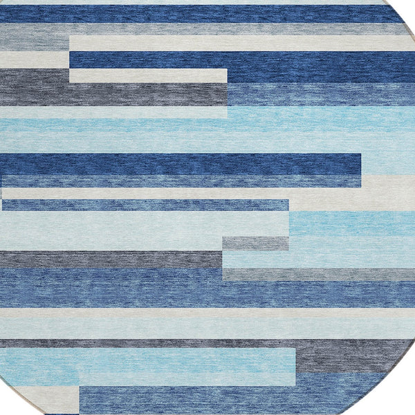 Homeroots 3' Striped Washable Area Rug For Indoor And Outdoor Spaces - Durable, Stylish, And Easy To Maintain Blue Polyester 613262
