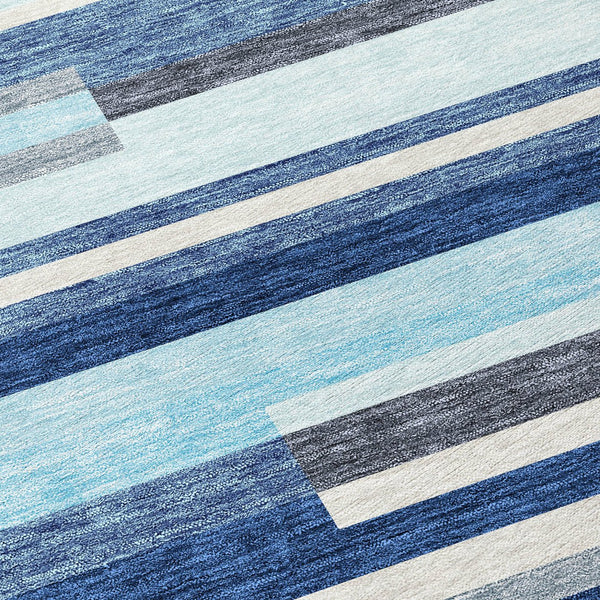 Homeroots 3' Striped Washable Area Rug For Indoor And Outdoor Spaces - Durable, Stylish, And Easy To Maintain Blue Polyester 613262