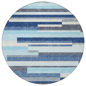 Homeroots 3' Striped Washable Area Rug For Indoor And Outdoor Spaces - Durable, Stylish, And Easy To Maintain Blue Polyester 613262
