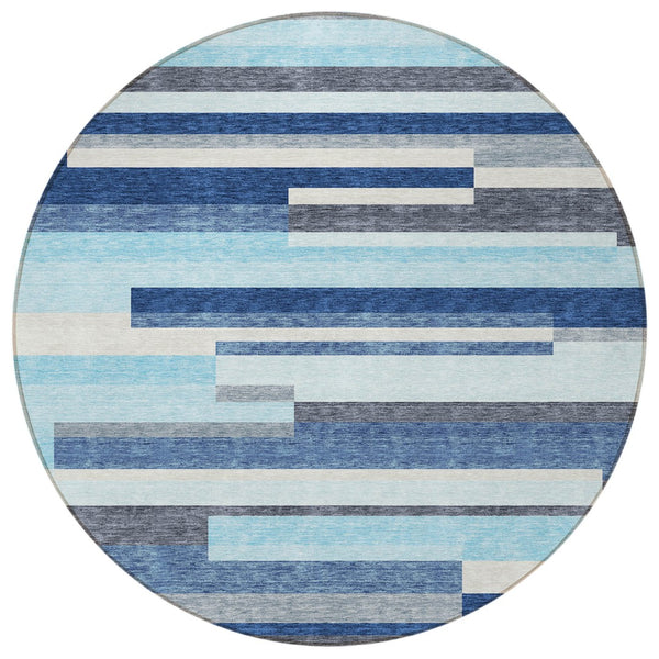 Homeroots 3' Striped Washable Area Rug For Indoor And Outdoor Spaces - Durable, Stylish, And Easy To Maintain Blue Polyester 613262