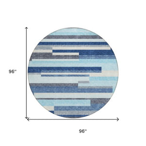 Homeroots 3' Striped Washable Area Rug For Indoor And Outdoor Spaces - Durable, Stylish, And Easy To Maintain Blue Polyester 613262