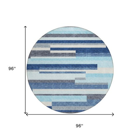 Homeroots 3' Striped Washable Area Rug For Indoor And Outdoor Spaces - Durable, Stylish, And Easy To Maintain Blue Polyester 613262