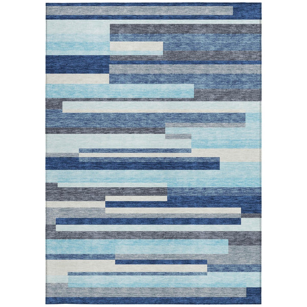Homeroots 3' Striped Washable Area Rug For Indoor And Outdoor Spaces - Durable, Stylish, And Easy To Maintain Blue Polyester 613263