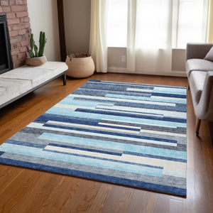 Homeroots 3' Striped Washable Area Rug For Indoor And Outdoor Spaces - Durable, Stylish, And Easy To Maintain Blue Polyester 613263