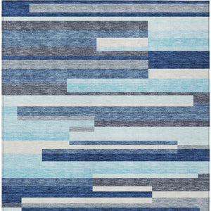 HomeRoots 5' Blue Gray and Ivory Striped Indoor Outdoor Rug - Durable, Washable, Modern Design for Any Space 9' X 12' 613264