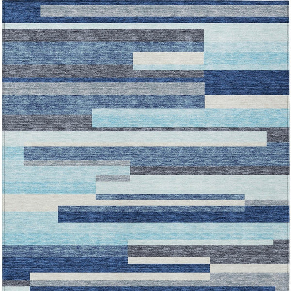 HomeRoots 5' Blue Gray and Ivory Striped Indoor Outdoor Rug - Durable, Washable, Modern Design for Any Space 9' X 12' 613264