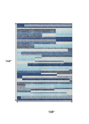 HomeRoots 5' Blue Gray and Ivory Striped Indoor Outdoor Rug - Durable, Washable, Modern Design for Any Space 9' X 12' 613264