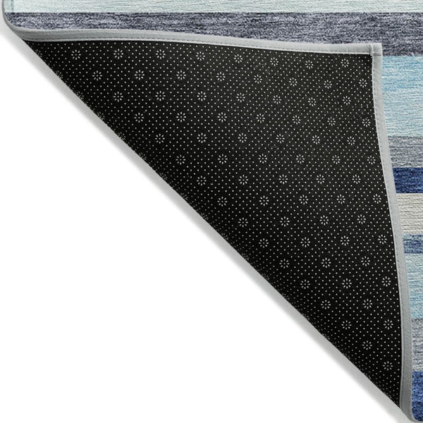 HomeRoots 5' Blue Gray and Ivory Striped Indoor Outdoor Rug - Durable, Washable, Modern Design for Any Space 9' X 12' 613264