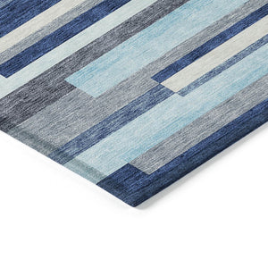 HomeRoots 5' Blue Gray and Ivory Striped Indoor Outdoor Rug - Durable, Washable, Modern Design for Any Space 9' X 12' 613264