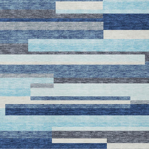 HomeRoots 5' Blue Gray and Ivory Striped Indoor Outdoor Rug - Durable, Washable, Modern Design for Any Space 9' X 12' 613264