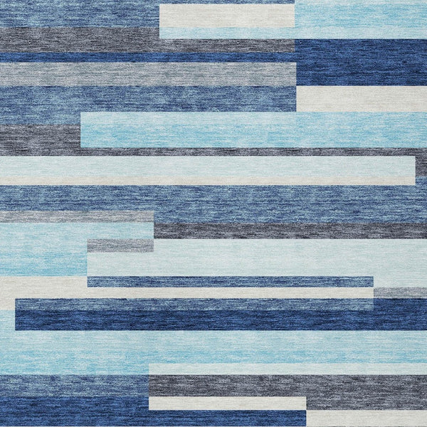 HomeRoots 5' Blue Gray and Ivory Striped Indoor Outdoor Rug - Durable, Washable, Modern Design for Any Space 9' X 12' 613264