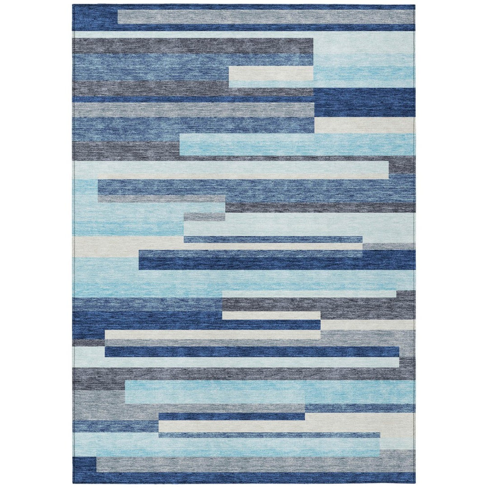 HomeRoots 5' Blue Gray and Ivory Striped Indoor Outdoor Rug - Durable, Washable, Modern Design for Any Space 10' X 14' 613265