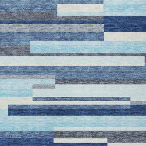 Homeroots 3' Striped Washable Area Rug For Indoor And Outdoor Spaces - Durable, Stylish, And Easy To Maintain Blue Polyester 613265