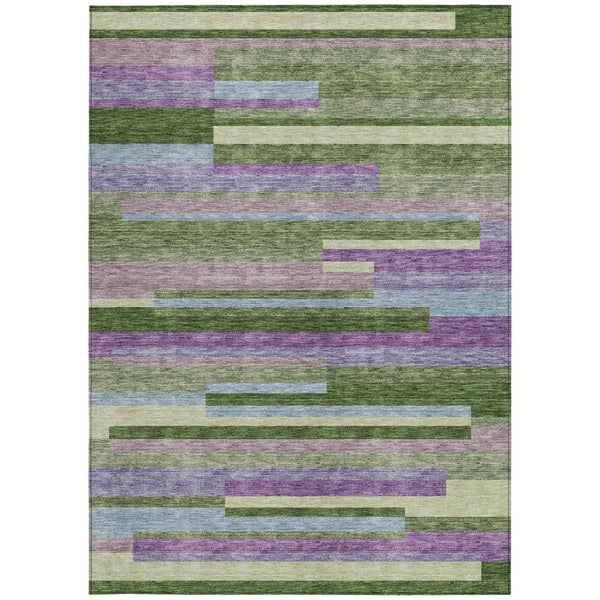Homeroots 3' Striped Washable Area Rug For Indoor And Outdoor Spaces - Durable, Stylish, And Easy To Maintain Moss Green Polyester 613266
