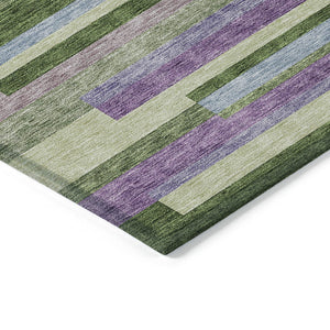 Homeroots 3' Striped Washable Area Rug For Indoor And Outdoor Spaces - Durable, Stylish, And Easy To Maintain Moss Green Polyester 613267