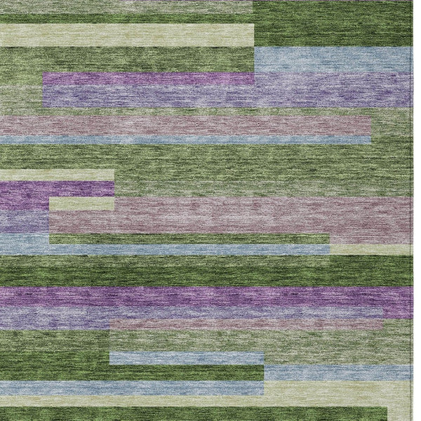 Homeroots 3' Striped Washable Area Rug For Indoor And Outdoor Spaces - Durable, Stylish, And Easy To Maintain Moss Green Polyester 613267