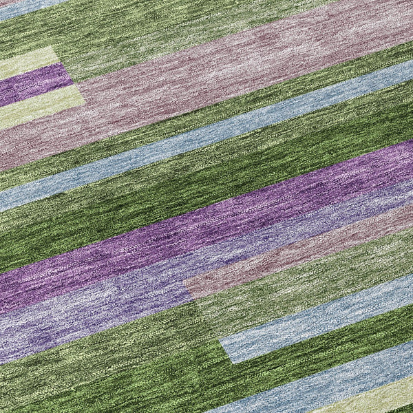 Homeroots 3' Striped Washable Area Rug For Indoor And Outdoor Spaces - Durable, Stylish, And Easy To Maintain Moss Green Polyester 613267