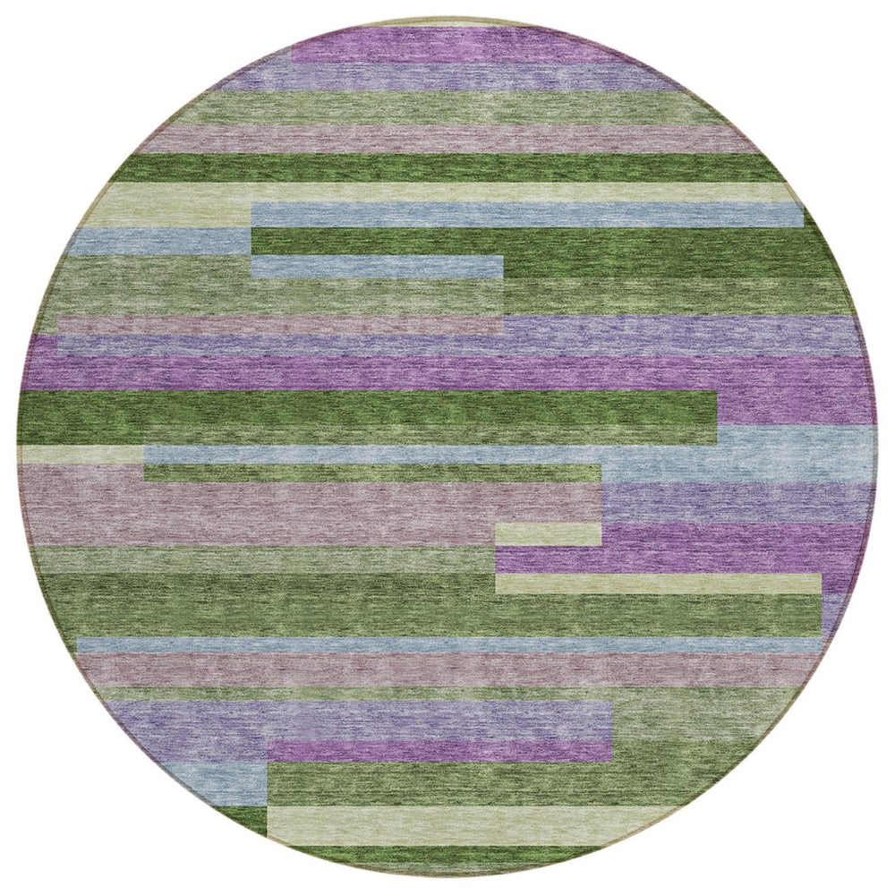 HomeRoots 5' Washable Indoor Outdoor Area Rug in Striking Moss Green, Olive, and Purple for Any Space 8' Round 613268