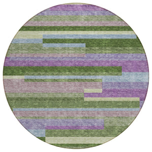 HomeRoots 5' Washable Indoor Outdoor Area Rug in Striking Moss Green, Olive, and Purple for Any Space 8' Round 613268