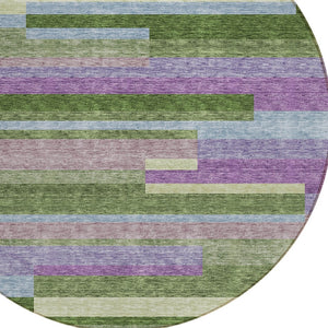 HomeRoots 5' Washable Indoor Outdoor Area Rug in Striking Moss Green, Olive, and Purple for Any Space 8' Round 613268